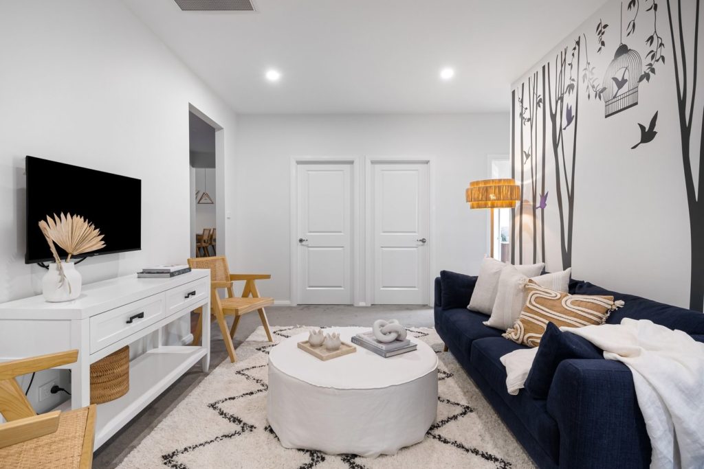 Bright modern living room with white walls